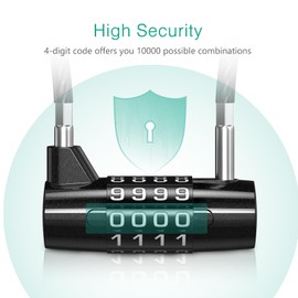 ORIA Combination Padlock, 2pcs Long Shackle Padlock, 4-Digit Combination Padlock, Waterproof Resettable Cable Lock for Gym, School Locker, Fence, Gate, Toolboxes, Luggage, Bike