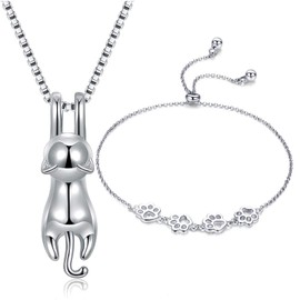 Wonvin Collection Women's 925 Sterling Silver 3D Cute Cat Lover Matte Surface/Smooth Pendant Necklace, Sterling Silver, Cubic Zirconia