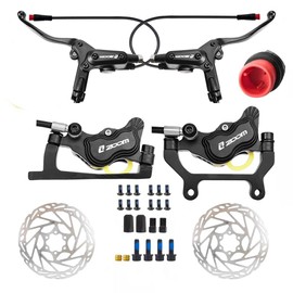 Zoom HB-890E 2-PIN 4-Pistons E-Bike Hydraulic Brake Set - New Upgraded, 180mm Rotors, Pre-Bled Caliper Lever, Mounting Adapter 950/1850mm (Black & 2-PIN Connector)