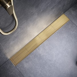 BAUNVB Linear Shower Drain 24 Inch, Brushed Gold 304 Stainless Steel Rectangular Shower Drain, 51L/Min Fast Drainage Floor Linear Drain, US Standard CUPC Certified, Zirconium Gold, SD-108-24ZG