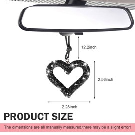 Shakas Bling Heart Car Hanging Accessories, Crystal Rhinestone Vehicle Rearview Mirror Pendant, Encrusted Rhinestone Decorative Pendant, Multi-Functional Ladies Car Accessories (Black)