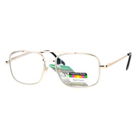 SA106 Rectangular Metal Frame Multi 3 Focus Progressive Reading Glasses Gold 2.0