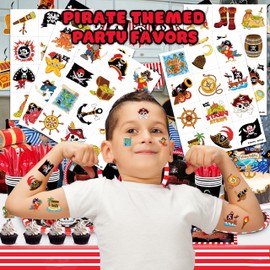60 PCS Pirate Ship Nautical Pre-Cut Temporary Tattoos for Kids | Super Cute Theme Birthday Party Favors, Supplies, Decorations, Mermaid Treasure Fake Tattoo Stickers, School Prizes & Gifts Boys Girls