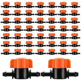 AEXHOT 50 PCS 1/4" Barbed Shut Off Valve Universal Drip Irrigation Tubing Coupling Valve for 1/4 Inch Tubing Garden Lawn Irrigation System, Courtyard, Greenhouses, Flower Beds.