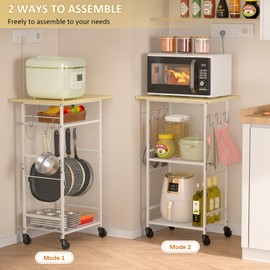 ThreeHio Rolling Kitchen Microwave Cart, 3 Tier Microwave Table Stand with Adjustable Shelf, Kitchen Storage Rack on Wheels, Coffee Station Cart Rack Shelf Organizer for Living Room Office, Balcony