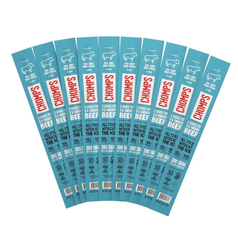 Chomps Sea Salt Grass-Fed and Finished Beef Stick - Box: