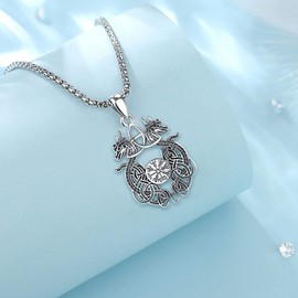 EUDORA Harmony Ball Sterling Silver Viking Dragon Pendant Necklace for Women Men, Viking Compass Celtic Knot Jewellry Gift for Wife Mom, 22" Stainless Steel Box Chain Plus 2" Extender