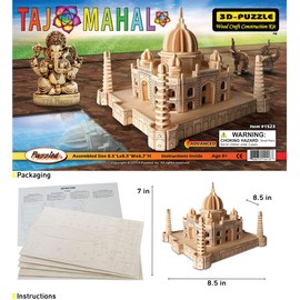 Puzzled 3D Puzzle Taj Mahal Wood Craft Construction Model Kit, Fun Unique & Educational DIY Wooden Toy Assemble Model Unfinished Crafting Hobby Puzzle to Build and Paint for Decoration 176 Pieces Pack