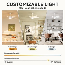 VOLISUN Ceiling Fan with Light, 42 inch Ceiling Fan with Lights and Remote, 3 CCT Dimmable LED Fan Light, Low Profile Ceiling Fan with Light, White Modern Ceiling Fan for Bedroom, Indoor/Outdoor