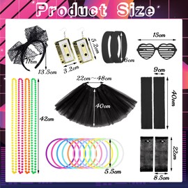 80s Fancy Dress Costumes Accessories, 80s Style Dresses Party Sets for Women, Kids Neon Leg Warmers Necklaces Bracelet Fishnet Gloves Bow Headband Earrings Sunglasses-13