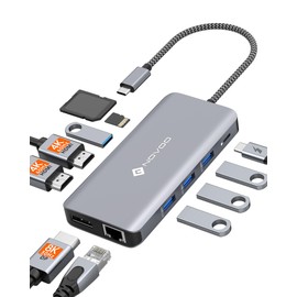 USB C Docking Station, NOVOO Triple Display Type C Hub Dual Monitor HDMI 4K@60Hz DP Multiport Adapter 4USB Ethernet SD/TF 100W PD Dongle Data for Dell/Surface/HP/Lenovo Thinkpad Laptop