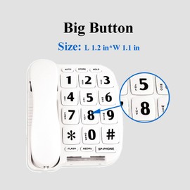 JeKaVis JF11W Big Button Phone for Seniors Home Phone Corded Landline Phone for Elderly Amplified Telephone for Hearing Impaired Aid Telephones with Loud Speakerphone Desktop Telephone