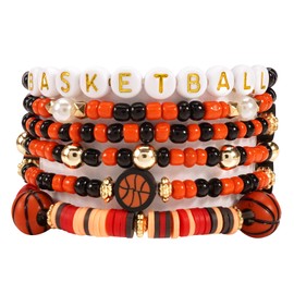 Ardorchid Basketball Bracelets Stretchy Stackable Heishi Beads Sport Bracelets for Women Men Gifts Jewelry Basketball Party Favor