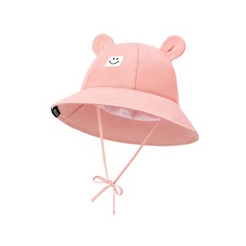 Century Star Baby Sun Hat for Girls and Boys with 3D Bear Ears, Adjustable Baby Hat with Cute Smile, for Girls 1-3 Years, Soft Playground Outdoor Hat, pink, L