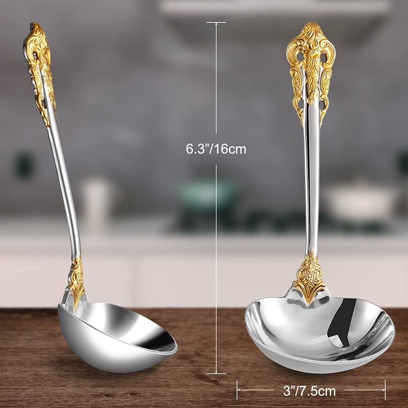 KEAWELL Luxury Gravy Ladle, 18/10 Stainless Steel, Gold Accent, Small