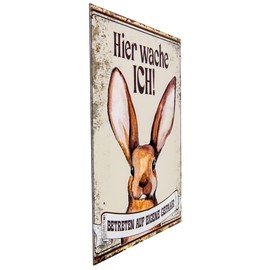 Weatherproof 30 x 20 cm Aluminium Dibond Rabbit Hutch Rabbit Farm Decorative Metal Sign "Achtung hier wache ich"