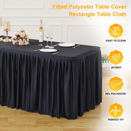 Wish Care 4 Pack Black Rectangle Table Clothes for 6 Foot Tables, Polyester Fitted Tablecloths 6ft Stretch Table Cover for Wedding, Birthday, Parties, Trade Show, Craft Show