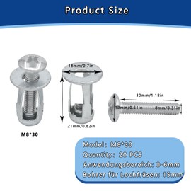 DAIRYCOF Hollow Wall Dowels Pack of 20 Metal M8 x 30 Jack Nuts Petal Nut Screws Expansion Dowels Rigypsum Dowels Metal Dowels Hollow Wall Dowels for Thin Walls Hollow Doors Iron Sheet