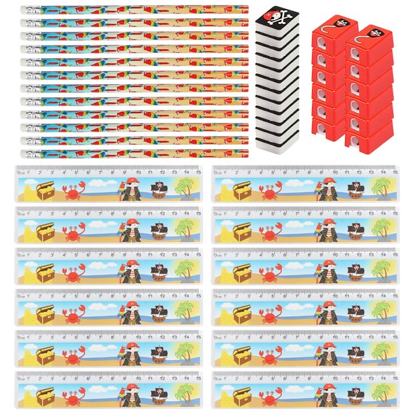 com-four® 48-piece children's writing set pirate - school supplies with