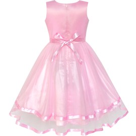 Sunny Fashion LZ84 Flower Girl Dress Pink Belted Wedding Party Bridesmaid Size 7