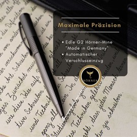 Hörner Fortress High Quality Ballpoint Pen Black Silver | Ink Colour Blue 1 mm | Made of Metal | Elegant Writing Set with Gift Box I Premium Pen for Men and Women | Modern Ergonomic Design