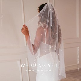Yalice Pearl - Velo largo de catedral para novia, velo de novia de 118 pulgadas para novias, velo de 1 nivel, longitud de la punta de los dedos con peine (longitud de la catedral: 300 x 150 cm/118 x