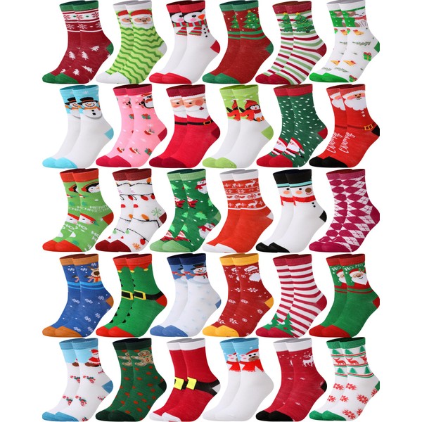 Neer 30 Pair Kid Christmas Socks Colorful Cute Creative Fancy Crew Fun Novelty Design Socks for Toddler Children Boys Girls (US, Age, 6 Years, 10 Years, Lovely)