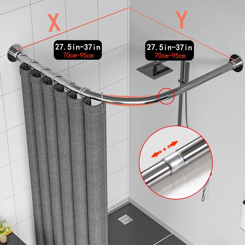 Riyidecor Corner Curved Shower Curtain Rod (29.5-37.4" x 29.5-37.4"), Stretchable