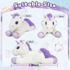 Lanmore 24" Big Unicorn Stuffed Animal Plush Toy, Giant Animal Plush Pillow Unicorn Body Pillow for Girls Kids, Soft Hugging Pillow for Christmas Birthday Valentine's Day, White