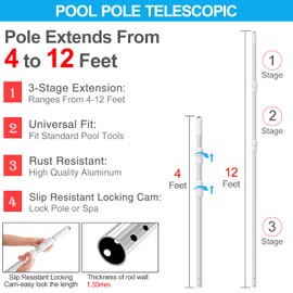 YEECHUN YEECHUN Professional Thicken 12 Foot Swimming Pool Pole Telescopic Aluminum Fits Pool Net Skimmer Rake Vacuum Head Brush Cleaning Equipment Heavy Duty,for Skimmer Nets, Vacuum Heads and Brushes