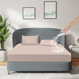 DUJUIKE Mattress Protector Waterproof Fitted Sheet Waterproof Mattress Protector All-Round Stretch Incontinence Pad Washable Moisture Resistant Anti-Allergy (Camel, 180 x 200 cm)