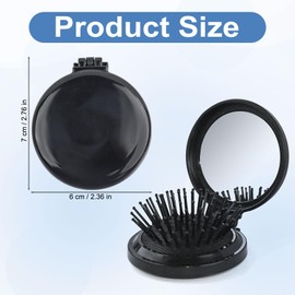 Foldable Travel Hair Brush with Mirror - 30 Pack Portable Round Pocket Comb, Compact Folding Design & Massage Bristles for Men Women (Black)