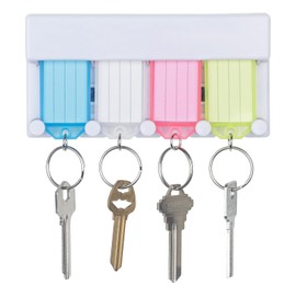 Uniclife Key Tag Rack Slot Style Key Storage Rack Plastic Wall Mounted Key Holder Organizer with Transparent Key Tags Identifiers in 4 Assorted Colors