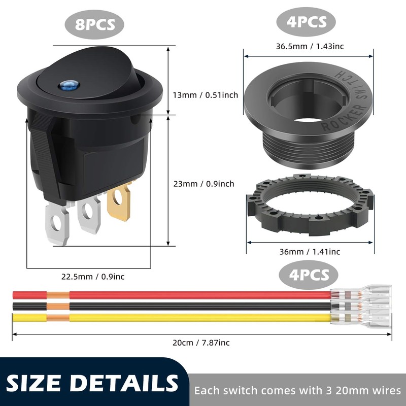 Waterproof Round Rocker Switch, Waterproof Toggle Switch, 8 Pack Toggle