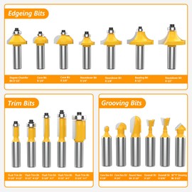Newdeli 1/2" Shank Router Bit Set 35 Pcs Router Bits Tungsten Carbide Tipped Router Bit for Woodworking Beginners and Commercial Users with Aluminum Alloy Storage Box