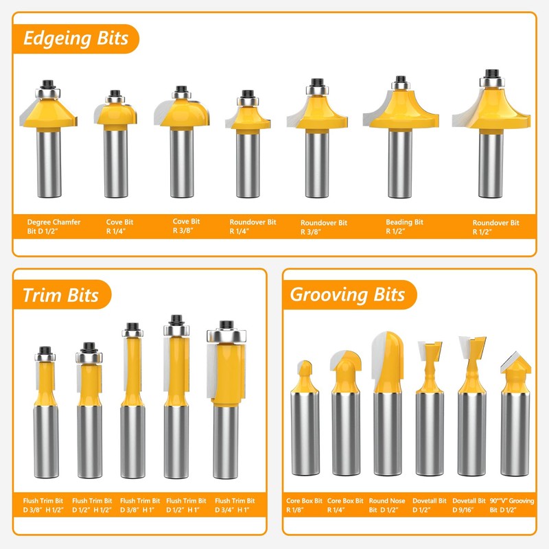 Newdeli 1/2" Shank Router Bit Set 35 Pcs Router Bits