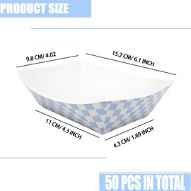 Yaure Joy No Folding Required 50 Pcs 2lb Gingham Party Supplies Disposable Paper Food Trays for Shower Wedding Tea Party Supplies Nacho Snack (Light Blue)