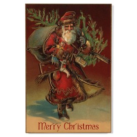 Lantern Press 12x18 Inch Premium Wood Sign, Ready to Hang Wall Decor, Merry Christmas, Santa with Gifts
