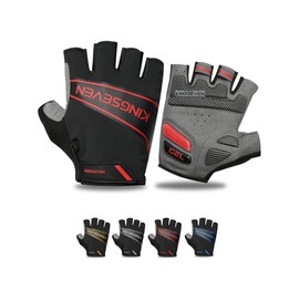 KINGSEVEN Cycling Gloves, Breathable Lycra Fabric, Shock-Absorbing MTB Half Finger Gloves for Men and Women G751 (M, Red)