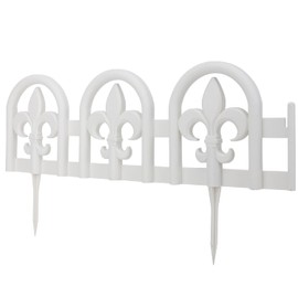 Evelyne White Garden Border Edging: Wrought Iron Design - 27pcs White Yard Landscaping Fence Liner Lawn Edge Barrier - 35ft Kit of Decorative Lawn Landscape Panels Elements