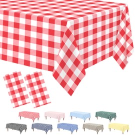 Kopokita 2 Pack Red Gingham Tablecloth, 54 x 108 Inches Red and White Checkered Tablecloths Plastic Table Cloth Disposable Picnic Tablecovers for Rectangle Table