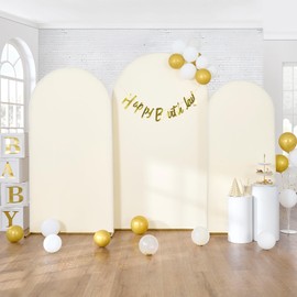 Beige Arch Backdrop Cover Set of 3 (6FT 5FT 4FT) Spandex 2-Sided Round Top Chiara Fitted Wedding Arch Cover Backdrop for Wedding Birthday Party Arch Stand Decoration