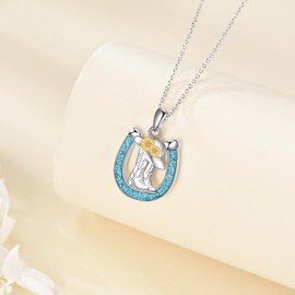 JERWLI Cowboy Boot Necklace S925 Sterling Silver Turquoise Horseshoe Pendant Western Country Jewellery Gifts for Women Ladies Girls Cowgirl Cowboy