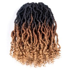 Toyotress Passion Locs Crochet Hair - 12 Inch 8 Packs 3 Tones Ombre Brown Faux Locs With Curly Ends, Short Bob Pre-Looped Synthetic Braiding Hair (OT30/27)