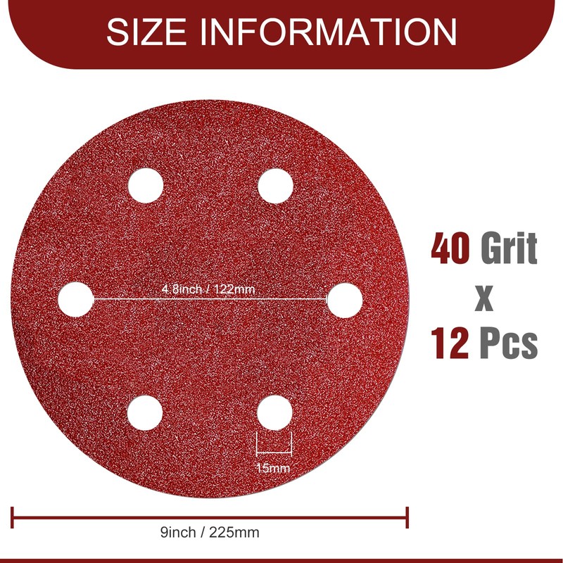 Awutzut 9 Inch 6 Hole Sanding Discs 40 Grit Hook