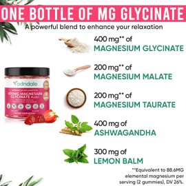 Adndale 90 CT Magnesium Glycinate Gummies 400 mg/Serv with Ashwagandha, Magnesium Malate & Taurate, Sugar Free Chews for Adults & Kids Relaxation, Stress Relief, Night Rest, Muscle & Cardio Support