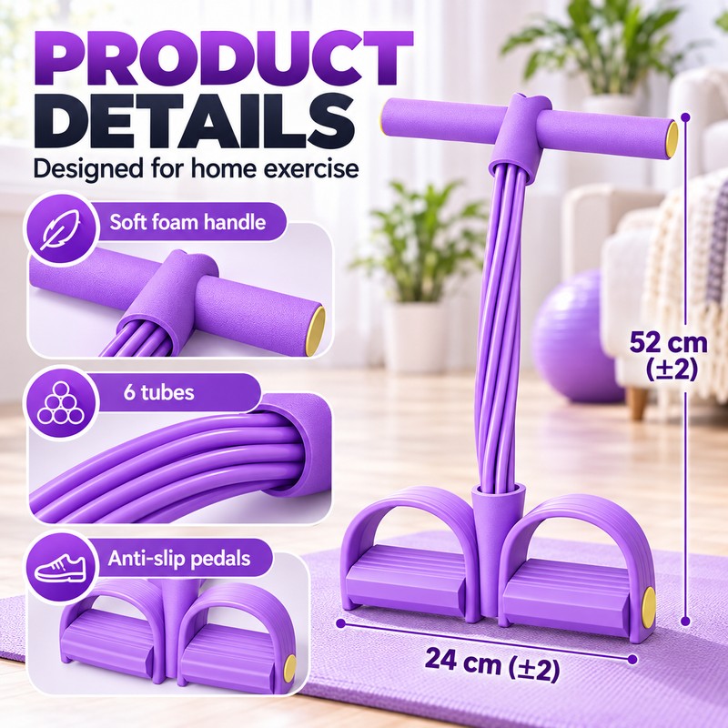6-Tube Resistance Band Pedal Puller for Home Workouts – Elastic