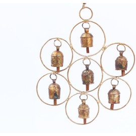 De Kulture Bell Metal Circular Ghantada Wind Chime Hanging Bells for Home Garden Balcony Decor Ideal for New Year Anniversary Birthday Party Decoration (Brown) 9X11.5 (DH) Inches