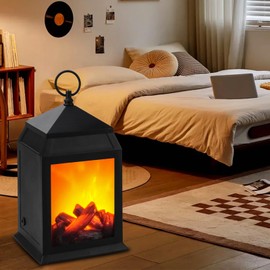 Bestview Fireplace Lanterns Decorative,Small Fake Fireplace,USB Rechargeable Battery Powered LED Flame Effect Fire Lamp for Indoor & Outdoor Christmas Decoration (No Heater Function Black)