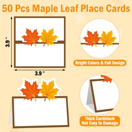 50 Pcs Maple Leaf Place Cards Thanksgiving Seating Name Tags Table Setting Folded Tent Cards for Fall Party Dinner Weddings Décor